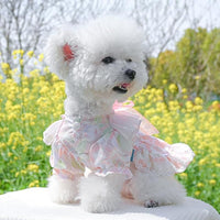Pink Dog Dress for Small Dog Girl Spring Puppy Clothes with Bow Puff Sleeves Cat Outfit Doggy Princess with Leash Ring Doggies Harness Dress Summer Pet Apparel (Pink, X-Large)