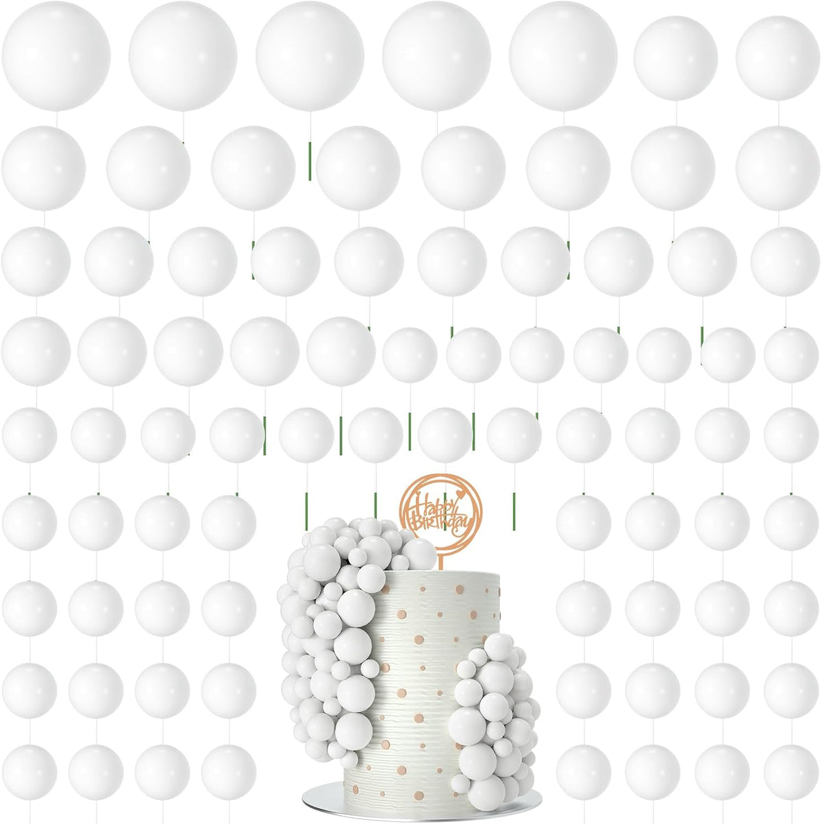 NACHLYNN 80 Pcs Cake Balls Decorations Mini Balloon Cake Topper Balls - White