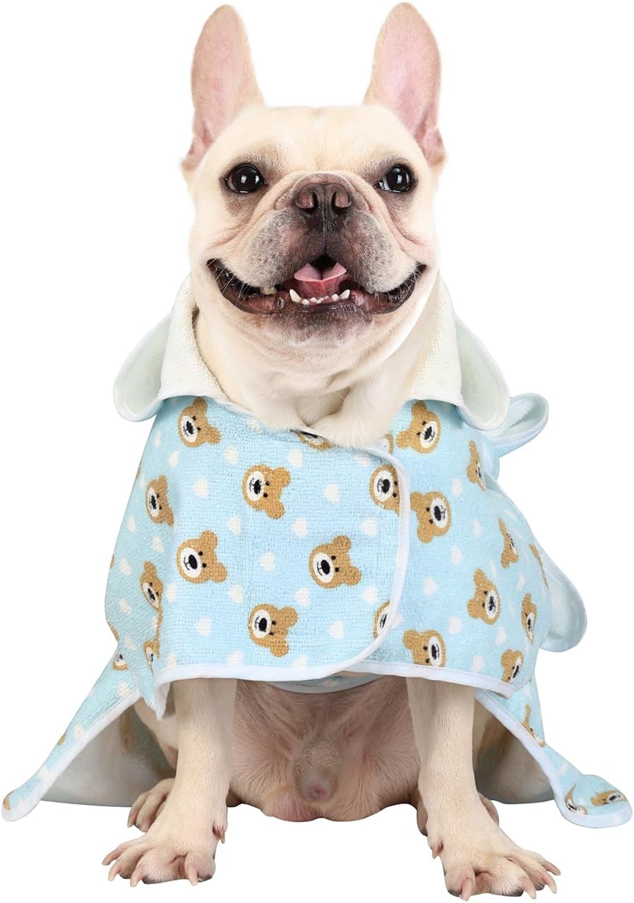 HDE Hooded Dog Bathrobe Quick Dry Towel Wrap for After Bath White - Medium / Teddy Bears - image 4