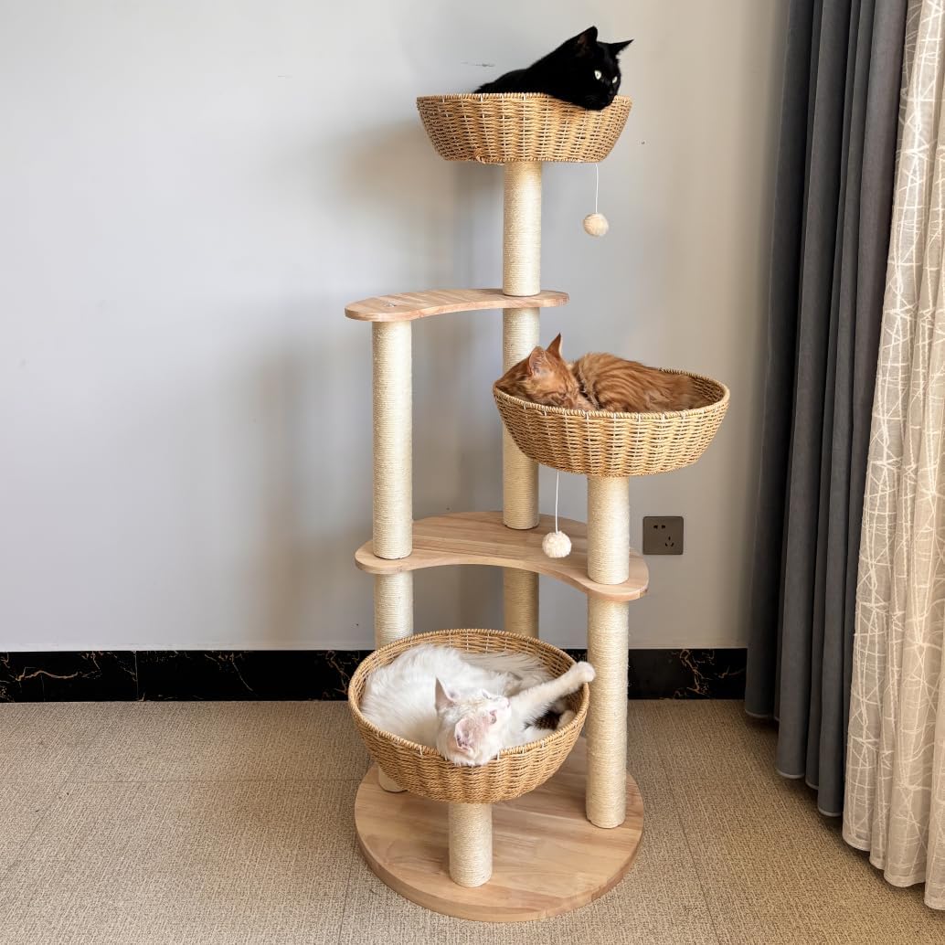 Modern Wood Cat Tree for Large Cats - Large-O1 - image 2