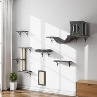 NUNU LAB Cat Wall Shelves, 6 Pcs Luxury Wall-Mounted Cat Climber Set, Indoor Cat Furniture with 1 Condos House, 2 Cat Wall Shelves, 1 Scratching, 1 Bridge Ladder, 1 Scratching Pad, Dark Gray