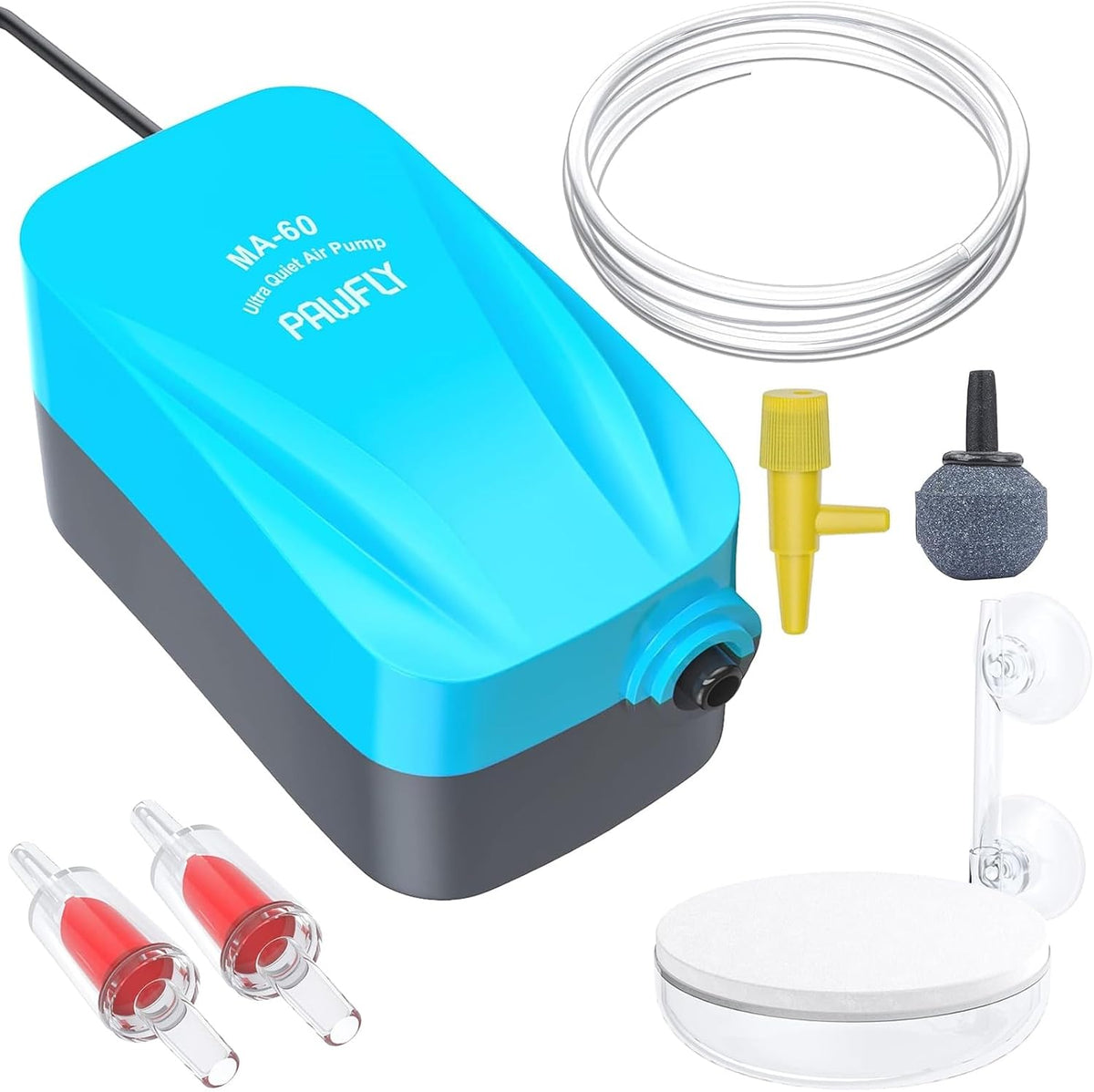 Pawfly Aquarium 15-40 GPH Compact Air Pump Quiet Oxygen Aerator Pump - 3-20 Gallon / With Air Stone Disc
