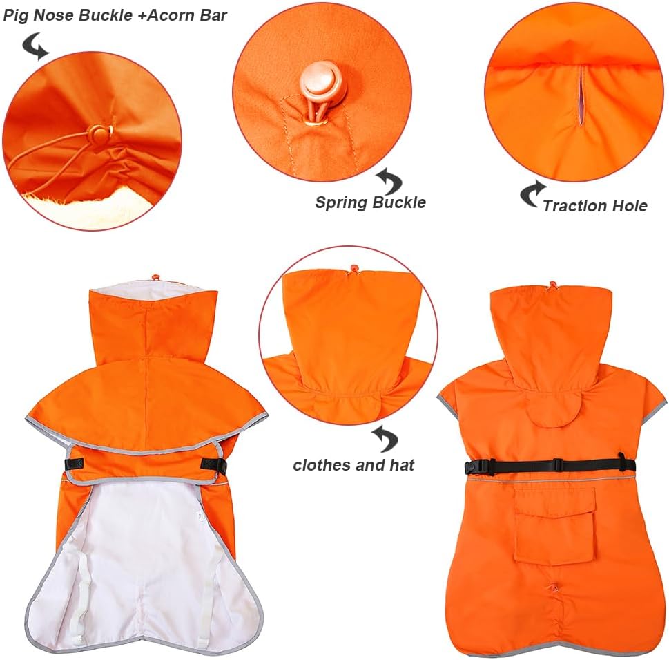Dog Raincoat Waterproof Adjustable Rain Jacket Small Dogs Green - Orange / L-Fit for 10-14 pounds - image 3