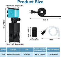 DaToo Aquarium Filter 5-15 Gallon Fish Tank Filter 120GPH Powerful - 15W 210GPH For 15-35 Gallon - image 2