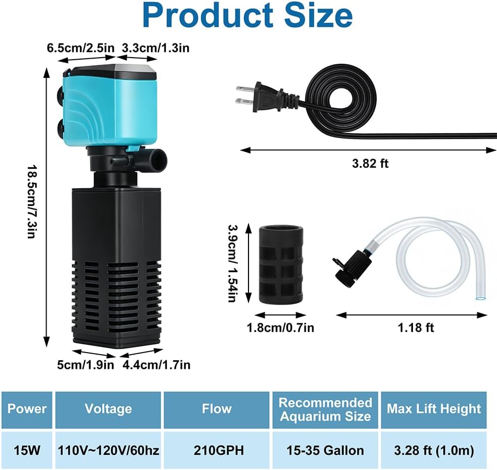 DaToo Aquarium Filter 5-15 Gallon Fish Tank Filter 120GPH Powerful - 15W 210GPH For 15-35 Gallon - image 2
