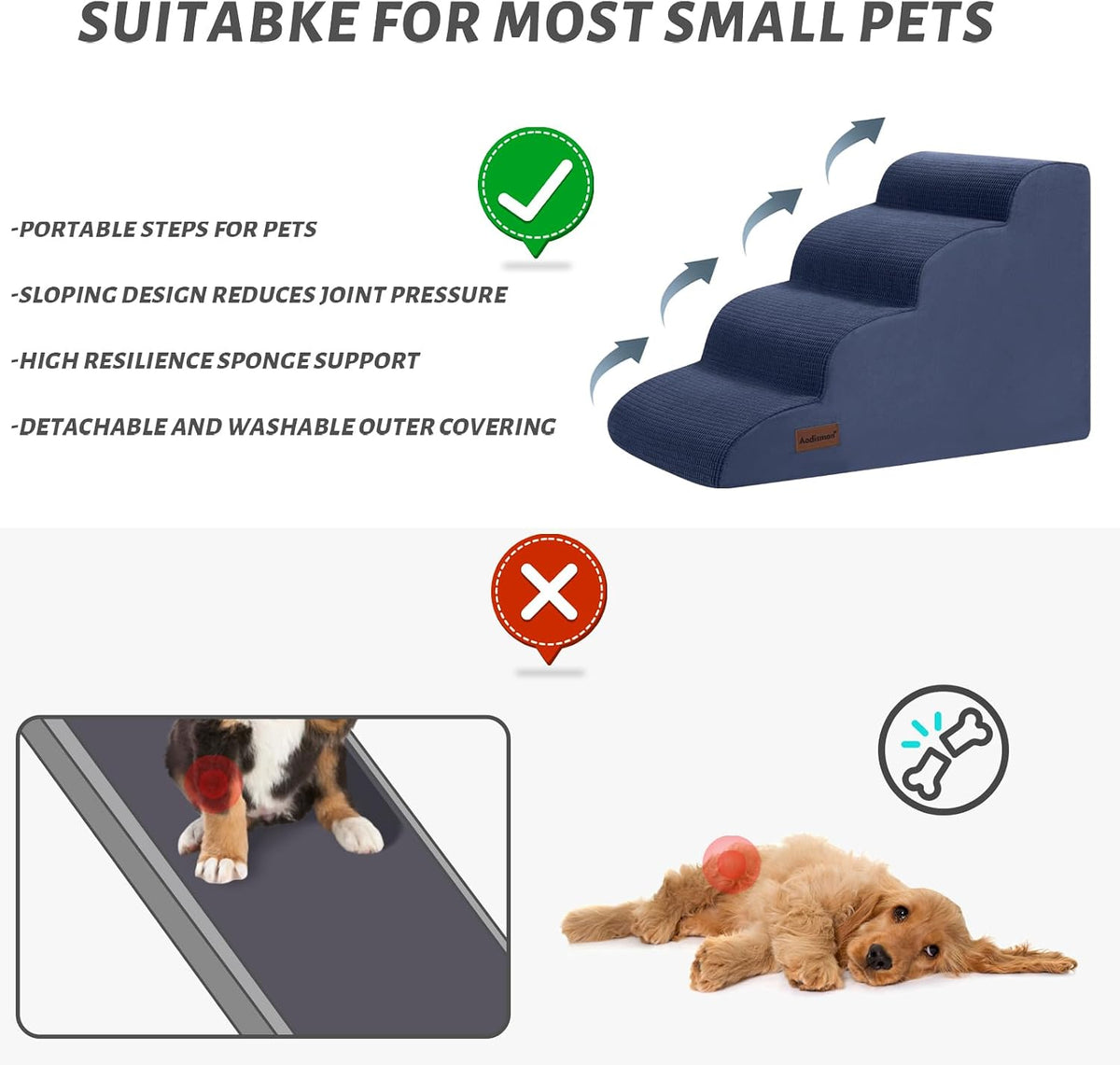 Dog Stairs for Small Dogs and Cats - Blue / 4 / Standard 4-Step 17.4"H - image 4