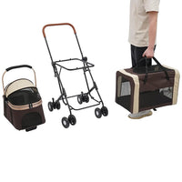 Foldable Pet Stroller for Small & Medium Dogs, Double Dog & Cat Stroller with 3-in-1 Travel System, Detachable Pet Carrier with Wheels for Cats and Dogs up to 77 lbs, Coffee Color