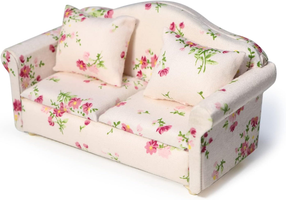 Cutemini white 1/12 scale dollhouse loveseat couch with pillows - view 8
