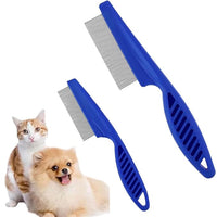Pet Hair Comb, 2-in-1 Multifunctional Stainless Steel Pet Grooming Comb for Dog and Cat for Flea, Tear Stain Removal, and Dehairing Dogs and Cats' Face, Paws, and Body (Blue)