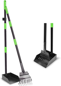 Non-Breakable Pooper Scooper, Dog Pooper Scooper Tray & Rake Set with Adjustable Stainless Steel Long Handle for Large Medium Small Dogs (Green)