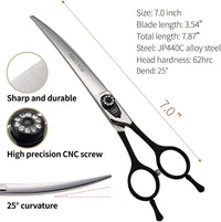 7.0'' Professional Dog Grooming Scissors Set with Black Non-Slip - Curved Shear / 7.0'' - image 2