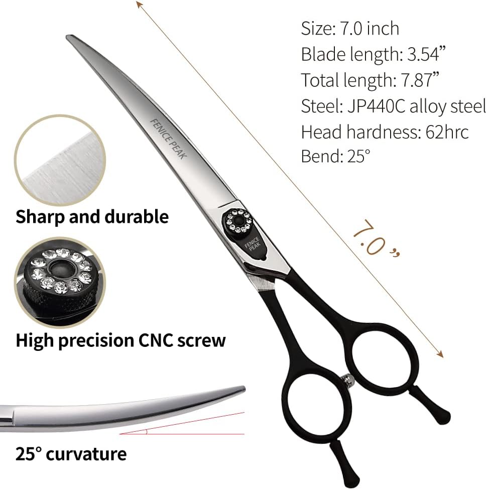 7.0'' Professional Dog Grooming Scissors Set with Black Non-Slip - Curved Shear / 7.0'' - image 2