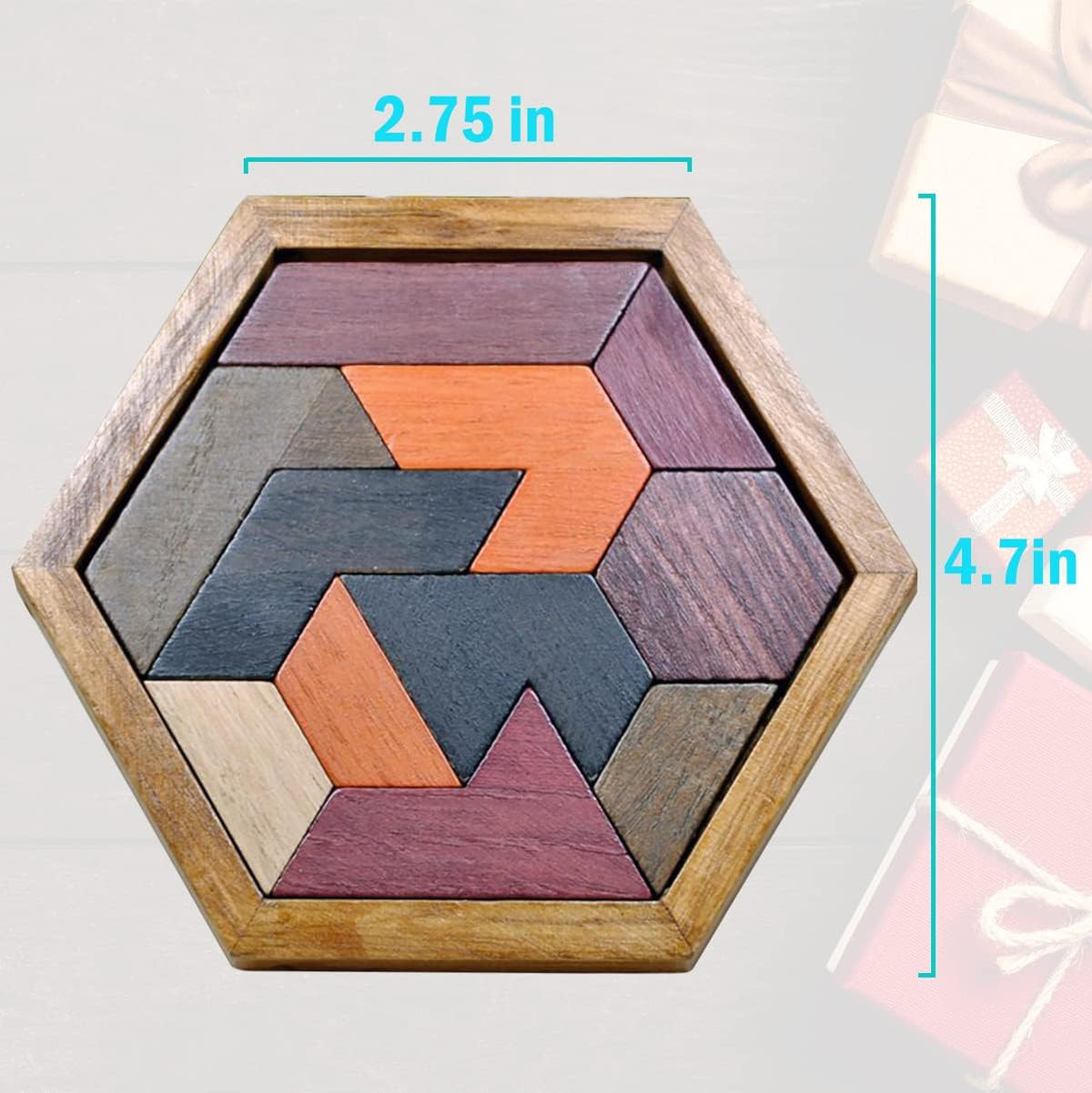 KINGOU Wooden Hexagon Tangram Brain Teaser Puzzle – Fun for Kids & Family - image 4