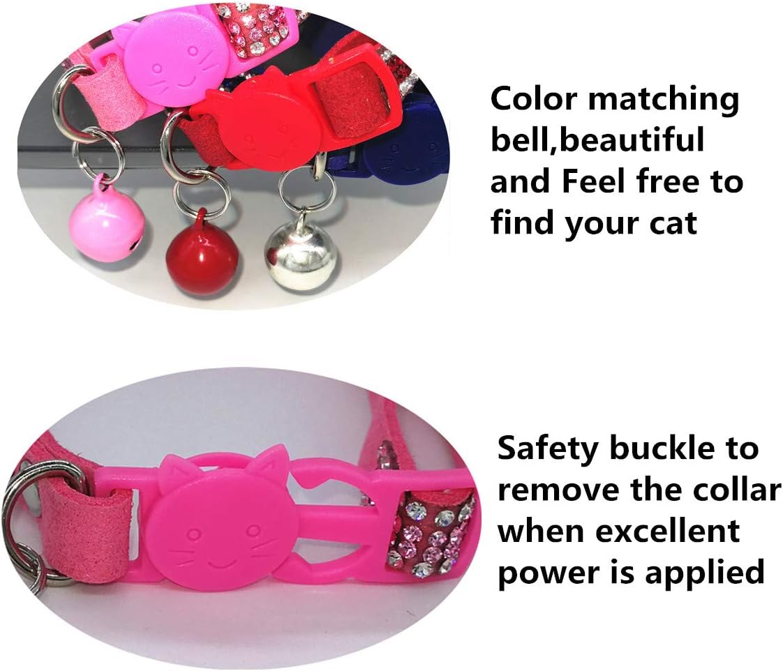 THAIN Basic Adjustable Cat Collar Bling Diamond Breakaway with Bell - Pink - image 4