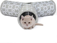 LUCKITTY Geometric 3 Way Cat Tunnel with Plush Inside,Cats Toys Collapsible Tunnel Tube with Balls, for Rabbits, Kittens, Ferrets,Puppy and Dogs