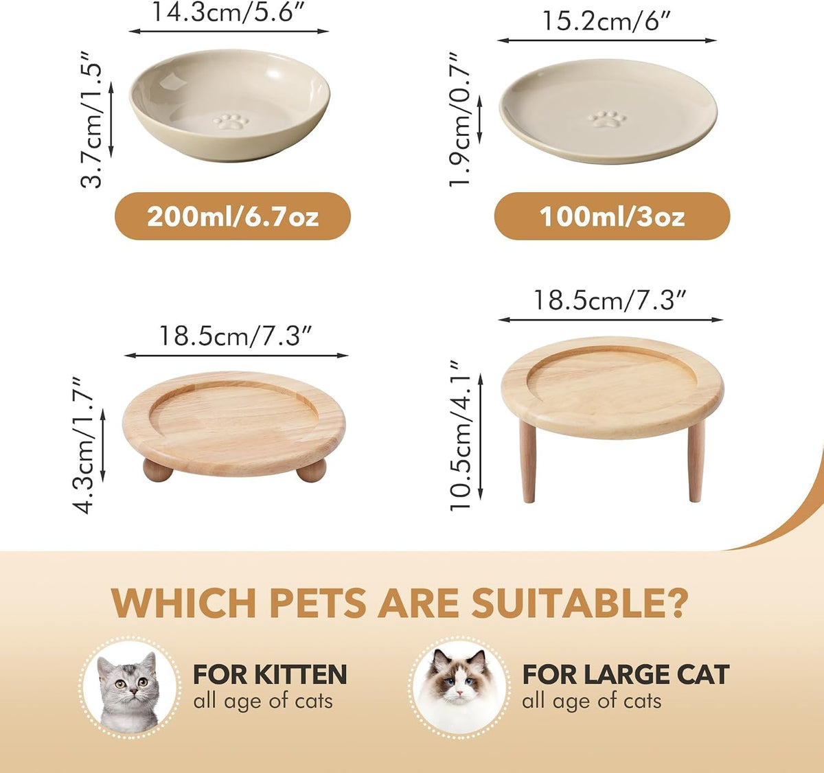 Elevated Cat Bowls, Cat Food and Water Bowl Set - Vintage Latte / 1 Bowl+1 Dish - image 2