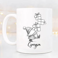 Cute Gnome With Box Accent Mug Cup Gift, Personalized Choose Name Gnome Ceramic Teacup 11 Oz 15 Oz, Unique Coffee Mug Gift For Gnomes Lover Kids Child Birthday, Custom Gnomes White Travel Mugs Gifts