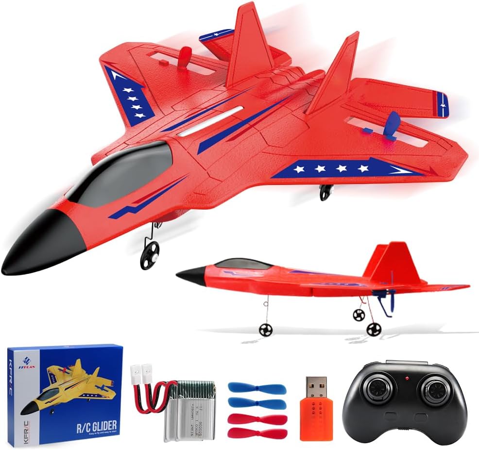 SU-27 RC Airplane,2.4GHz 2 Channel Remote Control Plane with Gyro Night Lights and 2 Batteries - Red 2 Batteries