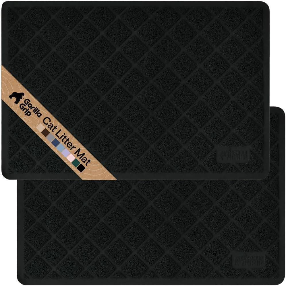 GORILLA GRIP Cat Litter Mat, Coiled Mesh Trapping Mats - Large (35" x 23") x 2 / Black