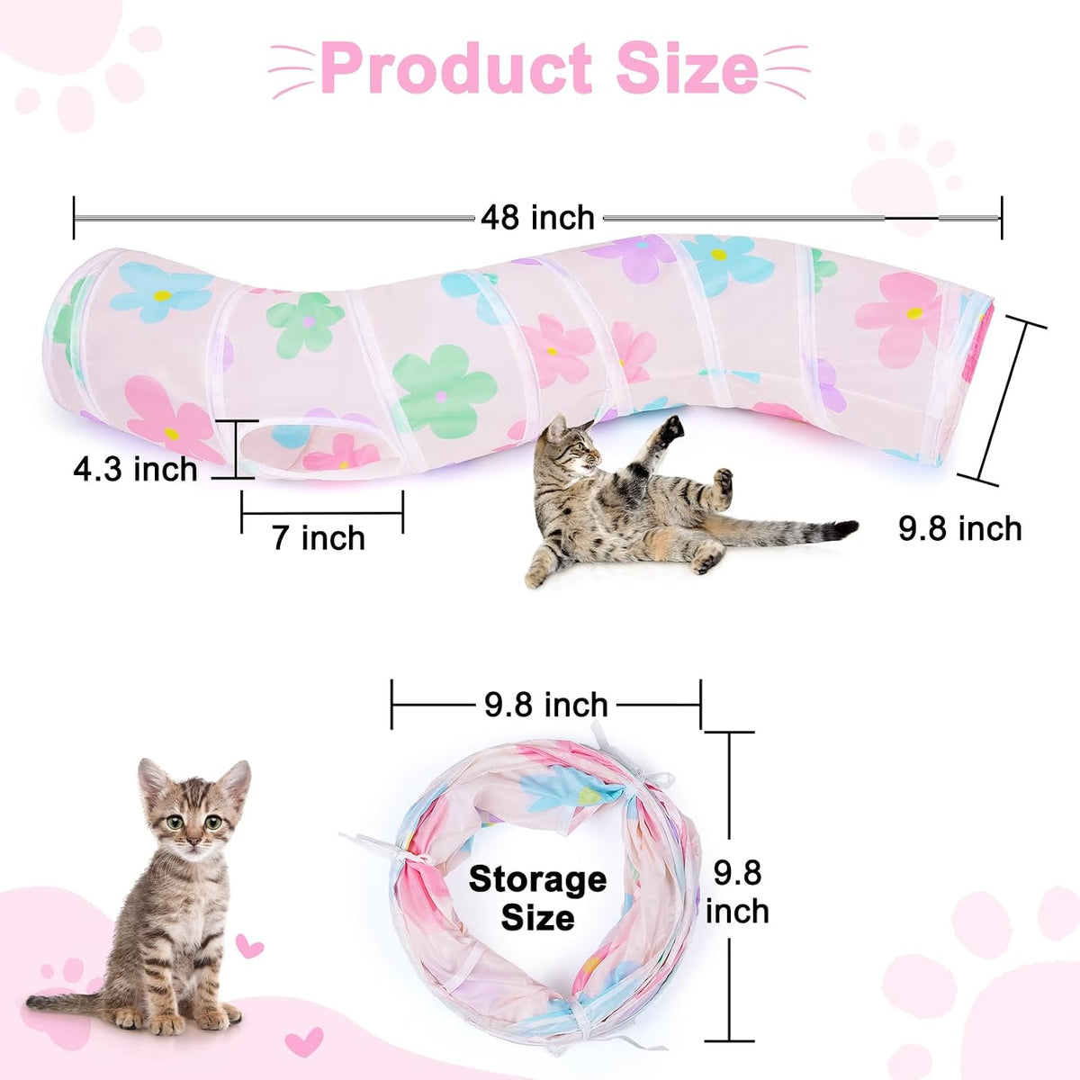 Glittme Cat Tunnel, Cat Tunnels for Indoor Cats - Apricot flowers - image 3