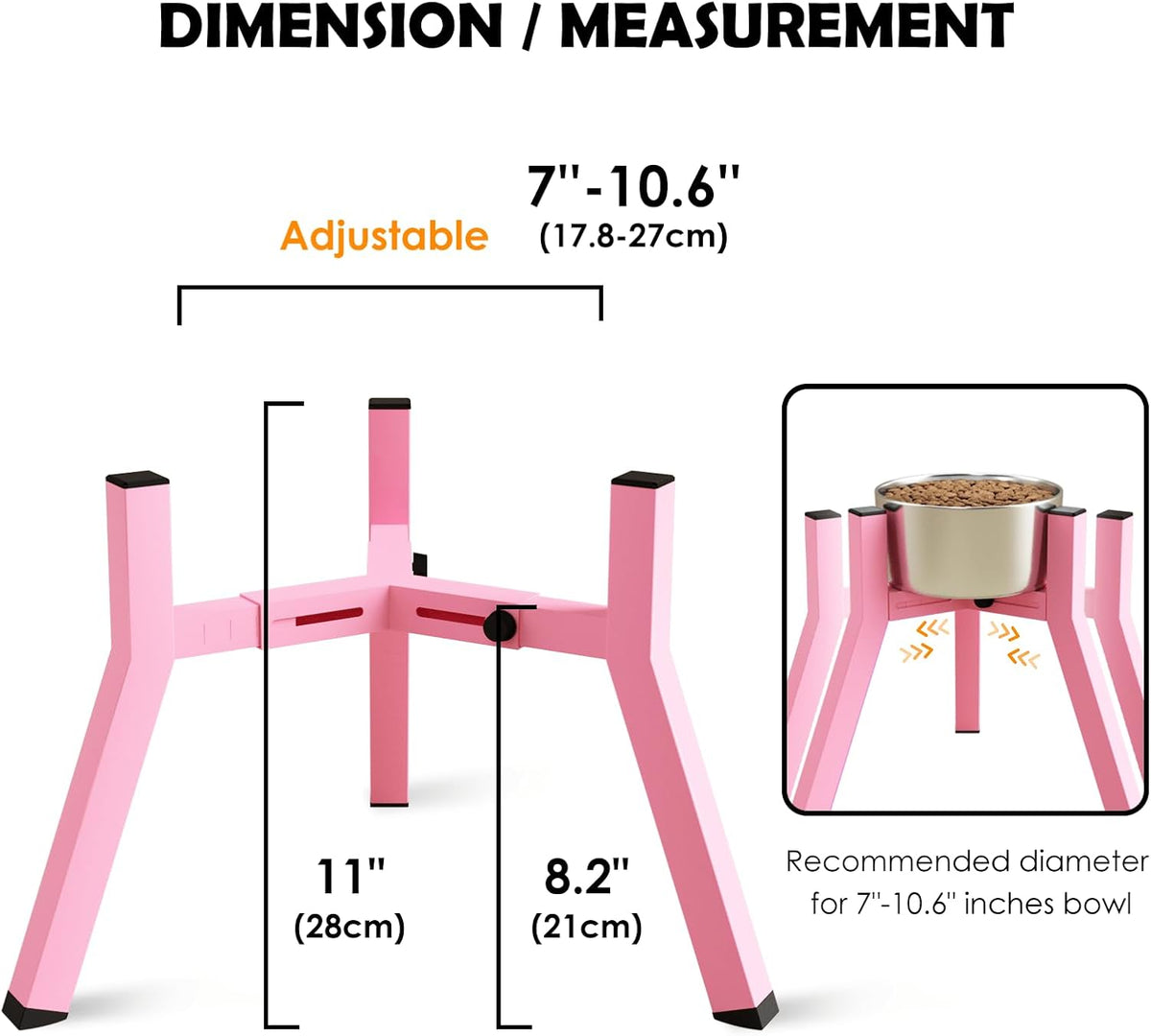Dog Bowl Stand for Medium Large Dogs - 1 Pack - Pink, Square / Height: 11", Width: 7-10.6" - image 3