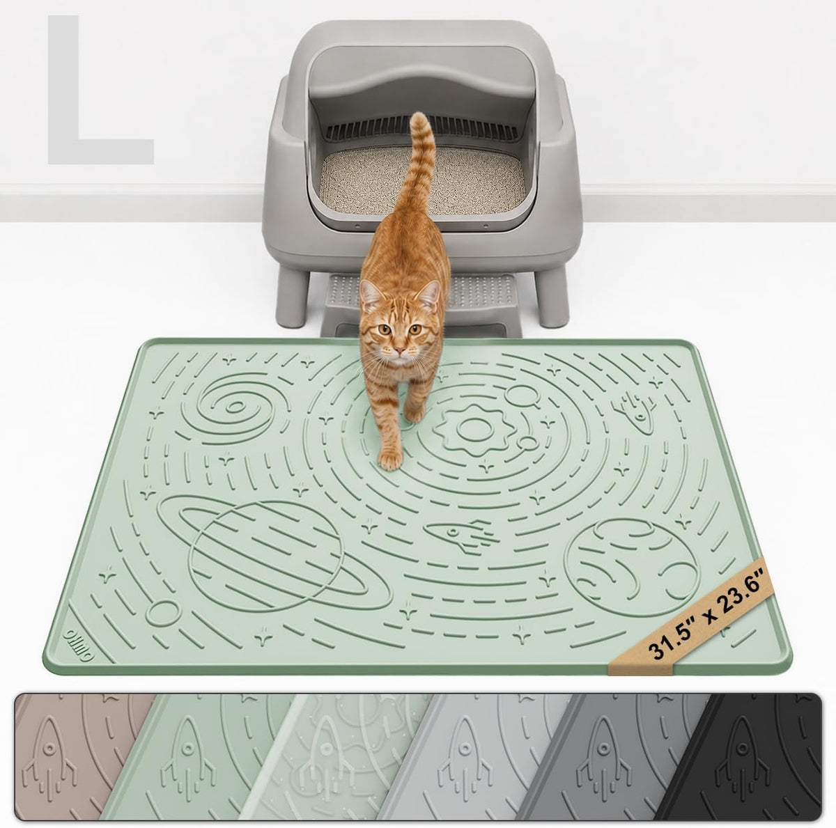 OHMO Large Cat Litter Mat 31.5x23.6" High Raised Edge Silicone - Sage Green / 31.5"L x 23.6"W