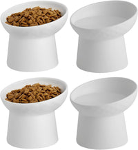 Elevated Cat Bowls, 15° Tilted Ceramic Raised Cat Food and Water Bowl Set, Whisker-Friendly - White / 5.2 Inch (Pack of 4)