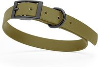 Dogline Biothane Waterproof Dog Collar Strong Coated Nylon Webbing with Black Hardware Odor- Proof for Easy Care Easy to Clean High Performance Fits Small Medium or Large Dogs, Olive Drab Green