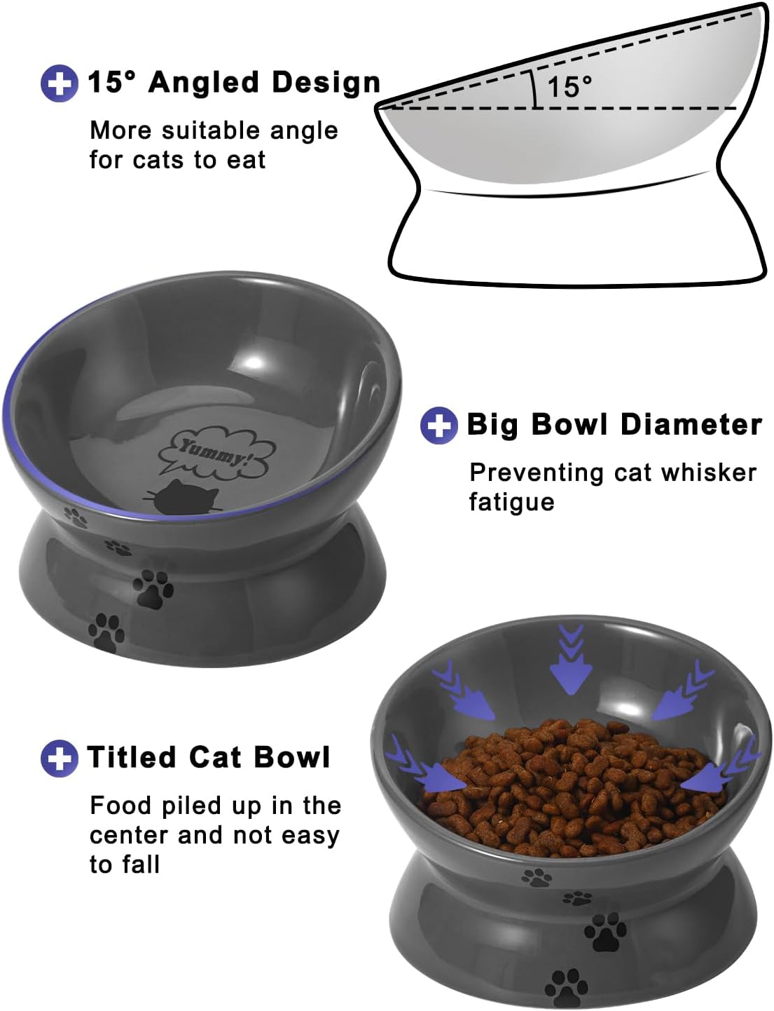 Y YHY Cat Bowl Anti Vomiting, Raised Food Bowls - 5 Inches / Grey - image 2