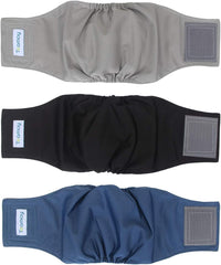 Teamoy Male Dog Belly Band, Reusable Wrap Dog Diapers - Small (Pack of 3) / Black+gray+dark Blue(gray Lining)