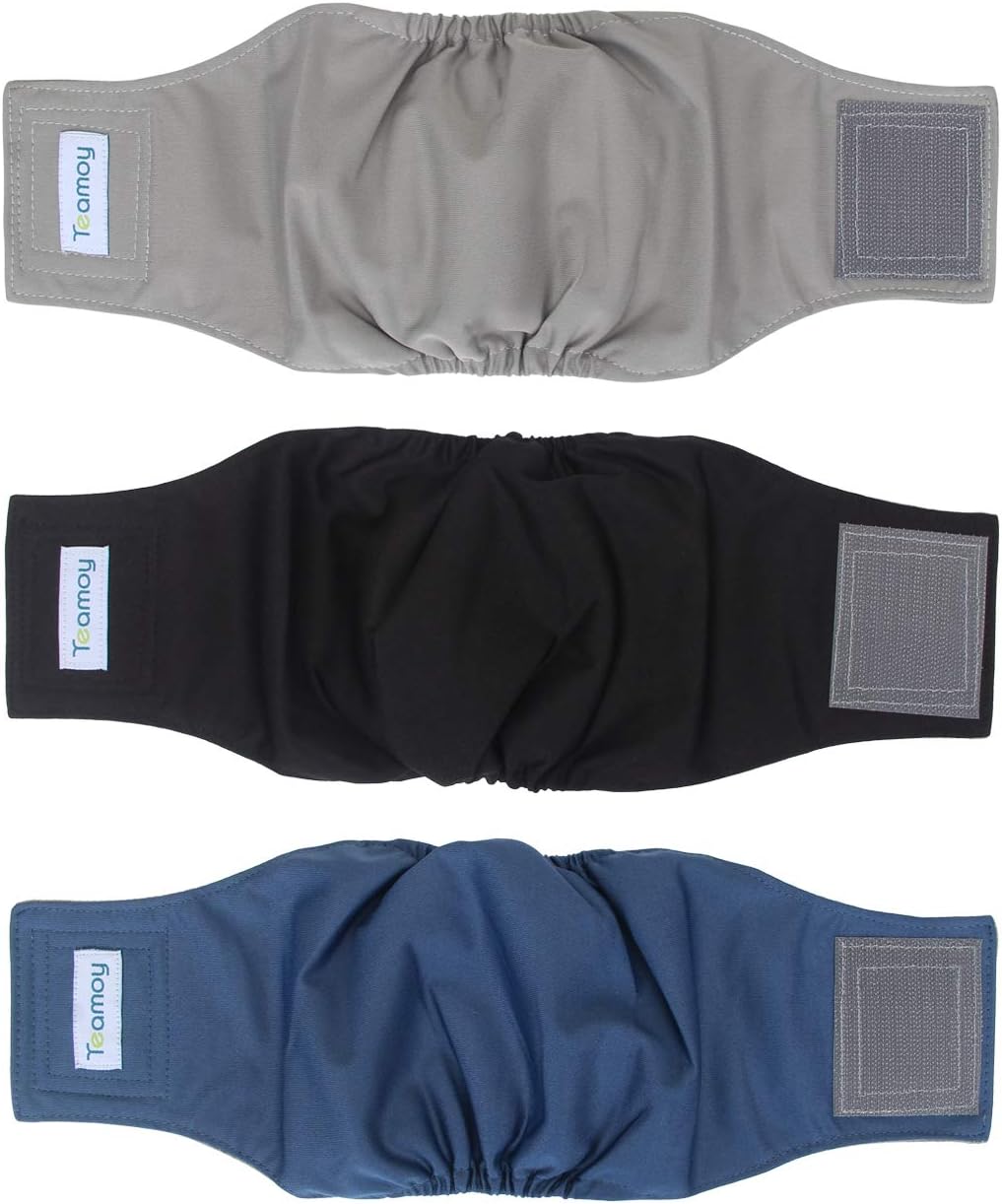 Teamoy Male Dog Belly Band, Reusable Wrap Dog Diapers - Small (Pack of 3) / Black+gray+dark Blue(gray Lining)
