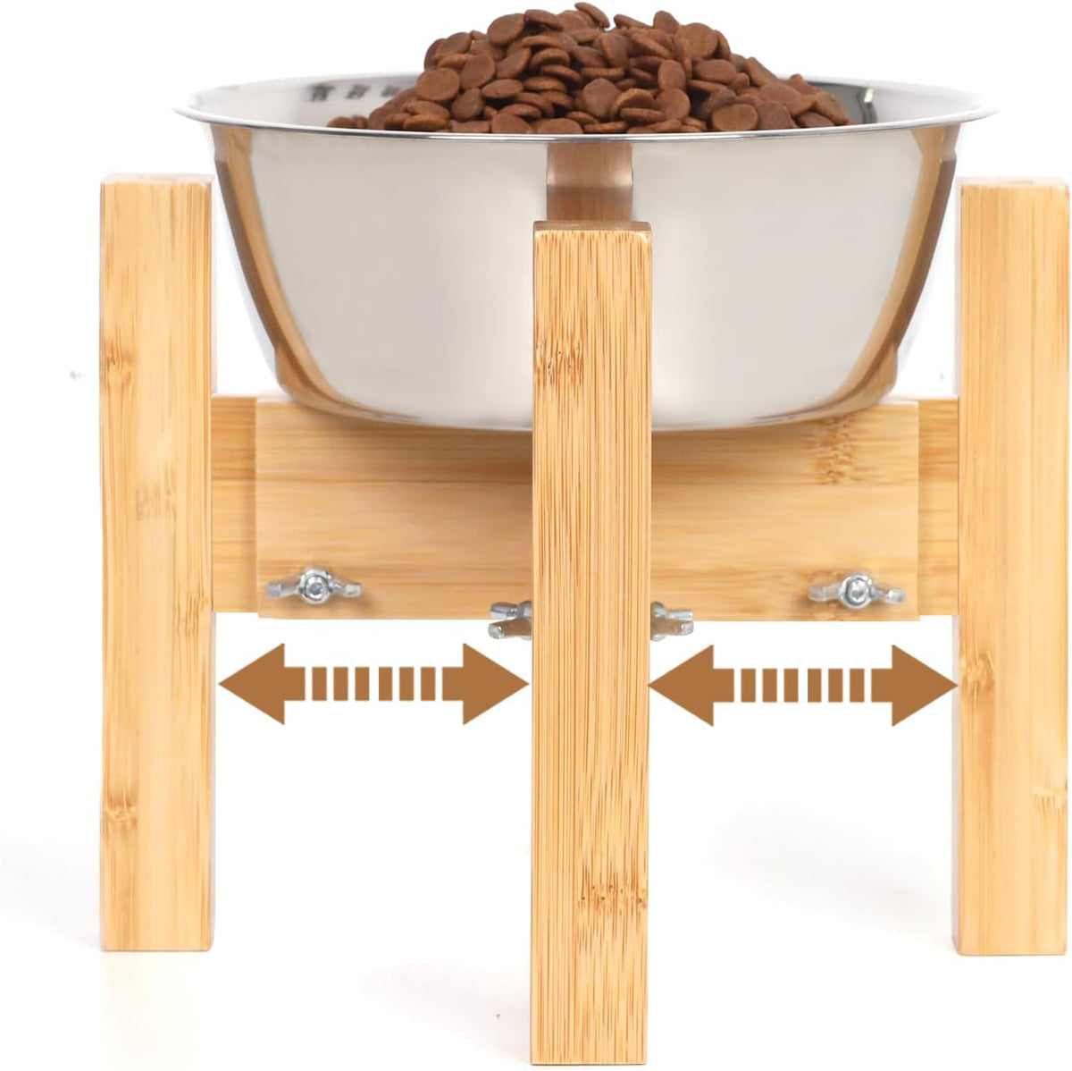 Adjustable Width Bamboo Elevated Dog Bowl Stand - Small (7" High) / Natural