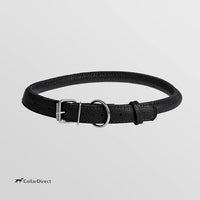 CollarDirect Rolled Leather Dog Collar, Soft Padded Round Puppy Collar, Handmade Genuine Leather Collar Dog Small Large Cat Collars 13 Colors (11-14 Inch, Black Textured)