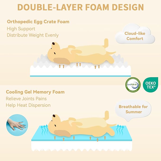 Orthopedic XL Dog Beds for Extra Large Dogs, Waterproof Memory Foam Dog Beds with Sides, Non-Slip Bottom and Egg-Crate Foam Big Dogs Couch with Removable Washable Cover(X-Large,Light Grey)