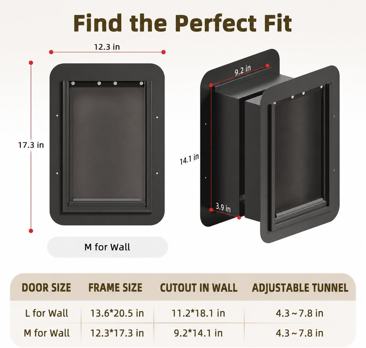 URSPET Medium Dog Door for Wall, 3-Flap Insulated, Steel Frame - Black / Medium / For Wall - image 2