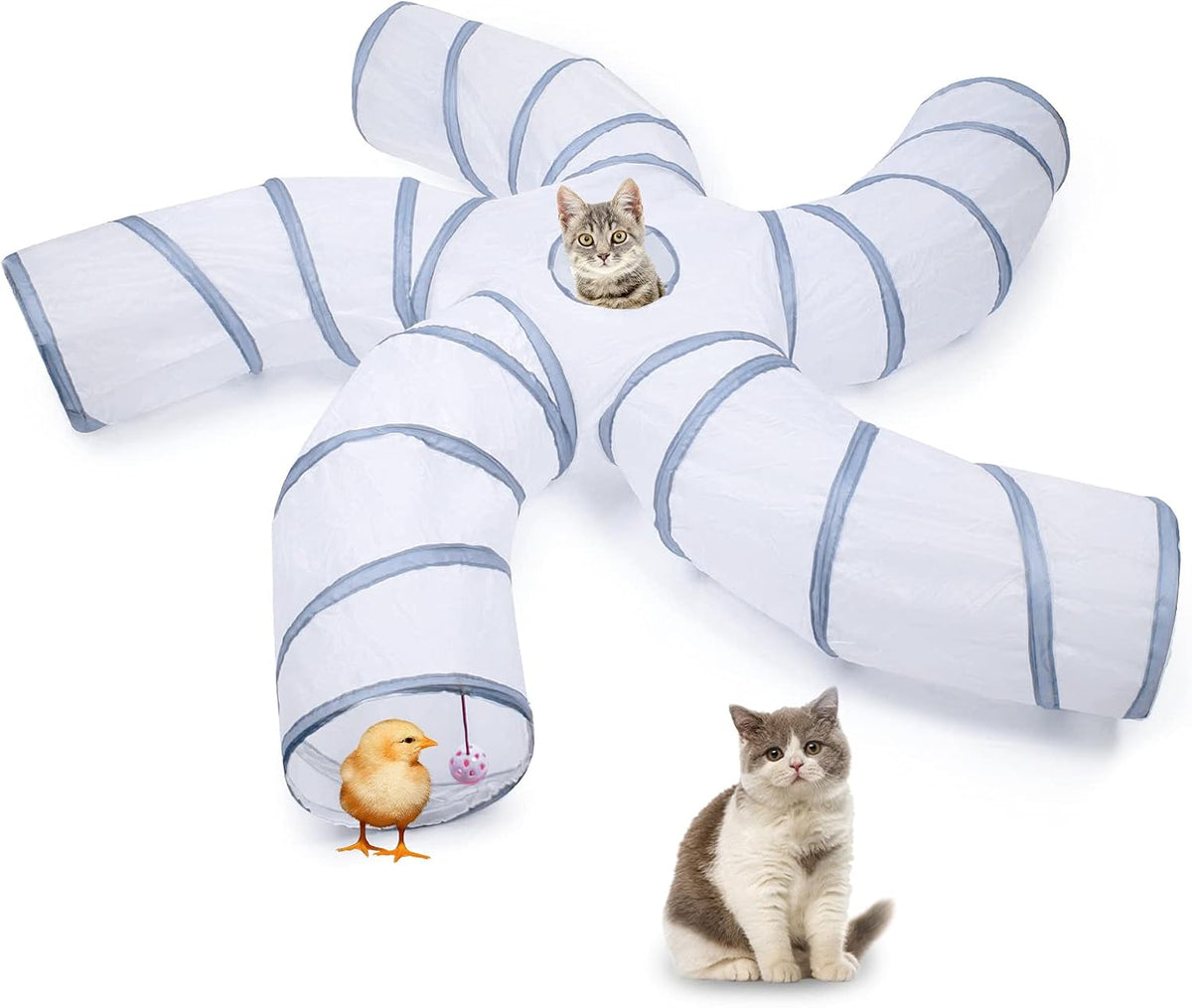 EGETOTA Cat Tunnel for Indoor Cats Large - White & Grey