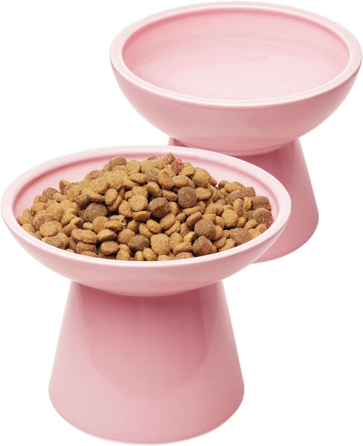 2-Pack Elevated Ceramic Cat Bowls Extra Wide for Food & Water – Essentials for Cats - Pink