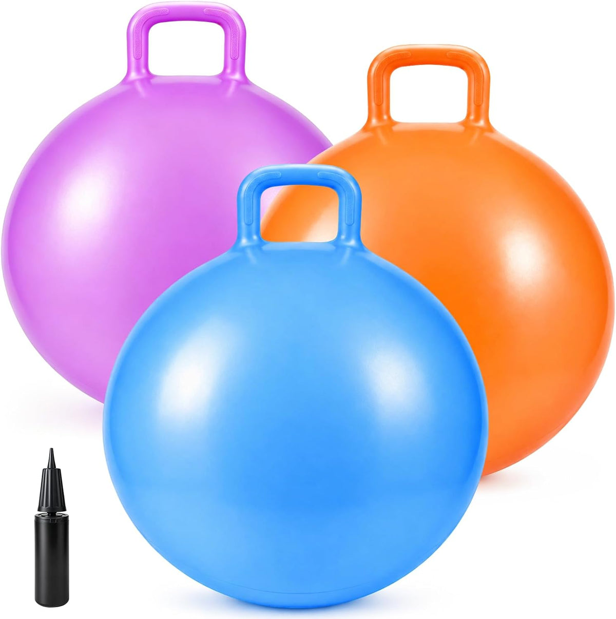 Bouncy Ball with Handle for Kids - 3P 22inch (Orange+Purple+Blue)