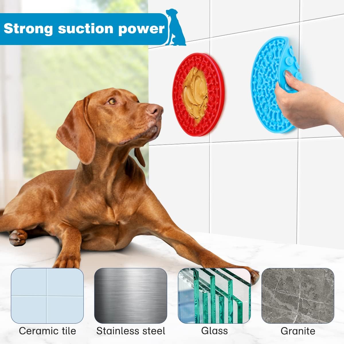 Dog Lick Pad, Pet Bathing Grooming Distraction Wall Mounted Silicone Slow Feeder Mat with Strong - image 2