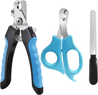 Pet Nail Clippers and Trimmers Set Safety Guard to Avoid Over Cutting - Blue/Black