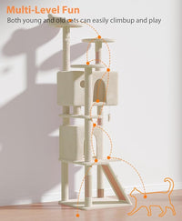 77'' Cat Tree Tower for Indoor Cats Large Adult, Cute/Tall Modern Cat Tree for Big Cats 20 lbs, Plush Multi-Level Cat Condo with Scratching Posts, Dangling Ball for Fun Play (Beige, 77 inch)