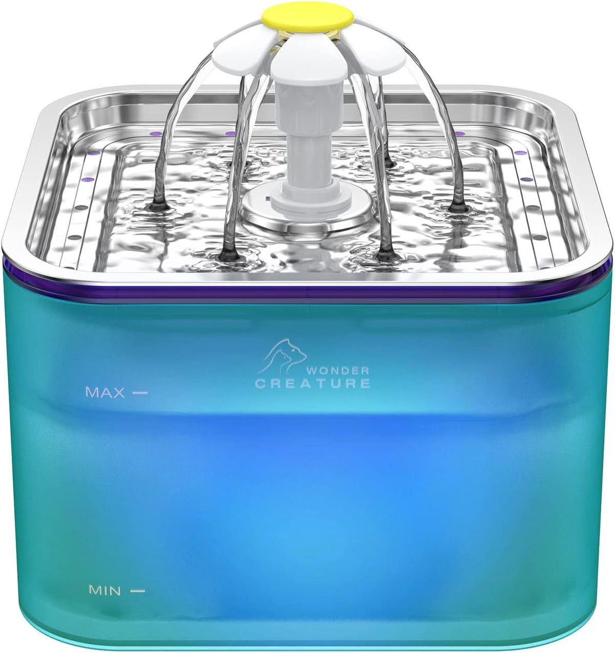 Wonder Creature Crystal Cat Water Fountain Stainless Steel Lid - Green+1 Filter+1 Sponge