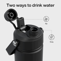 Kids Insualated Water Bottle with Straw - 12oz Stainless Steel Water Bottle with Dual Spouts, Leak-Proof, BPA-Free, Double Wall Vacuum Keeps Cold for 24 Hours for Sports, Travel, School (Black Night)