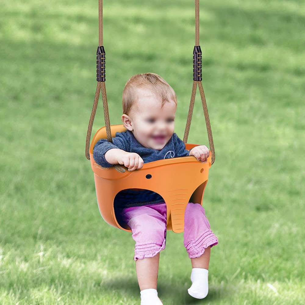 SELEWARE Black High Back Full Bucket Toddler Swing Seat w/Adjustable - Yellow Bucket Swing - image 2