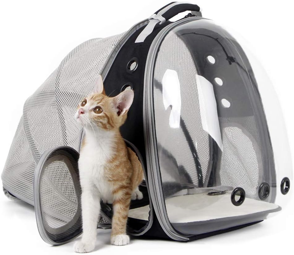 Cat carrier backpack with clear bubble front and expandable back panel