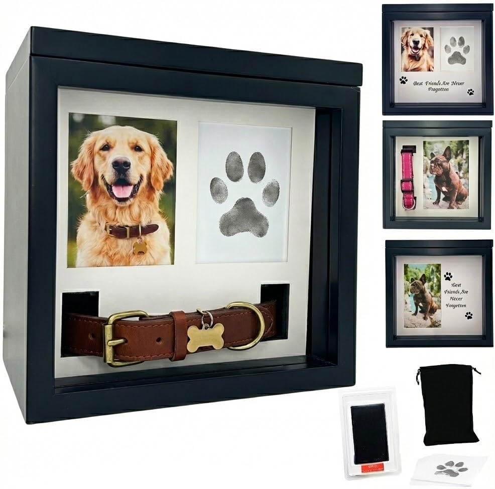 Black Dog Urn for Ashes 4 Customizable Displays Ink Paw Print Kit – Essentials for Dogs - Black Large