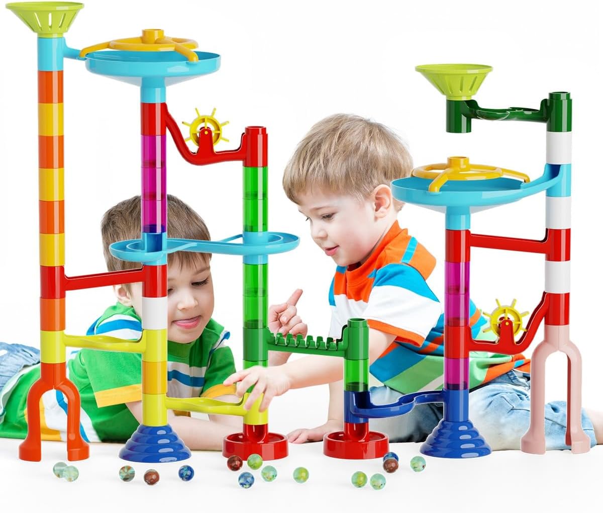 Ifollower Marble Run Kit, 110pcs Marble Maze Game Construction Building Toys for Kids, Marble Track - 110pcs