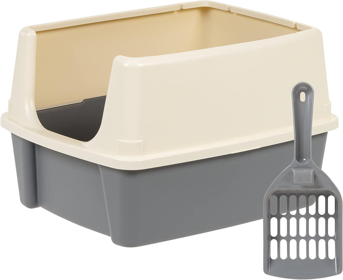 Amazon Basics Large Cat Litter Box with High Sides - Grey/Beige / Open Top