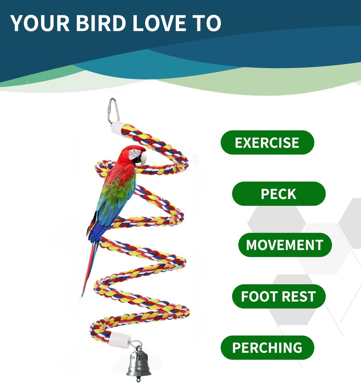 94.4inch Length Colorful Cotton Bendable Rope Perch Swing Bird Chew - 63'x2pcs - image 3