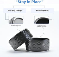 SPUNKYJUNKY Ceramic Dog Bowls 2 Pack, 8.3'' Dog Food Water Double Feeding Bowls Non-Slip for Medium to Large Sized Breed Microwave Dishwasher Safe - 60 OZ, 2pcs, Paw Black